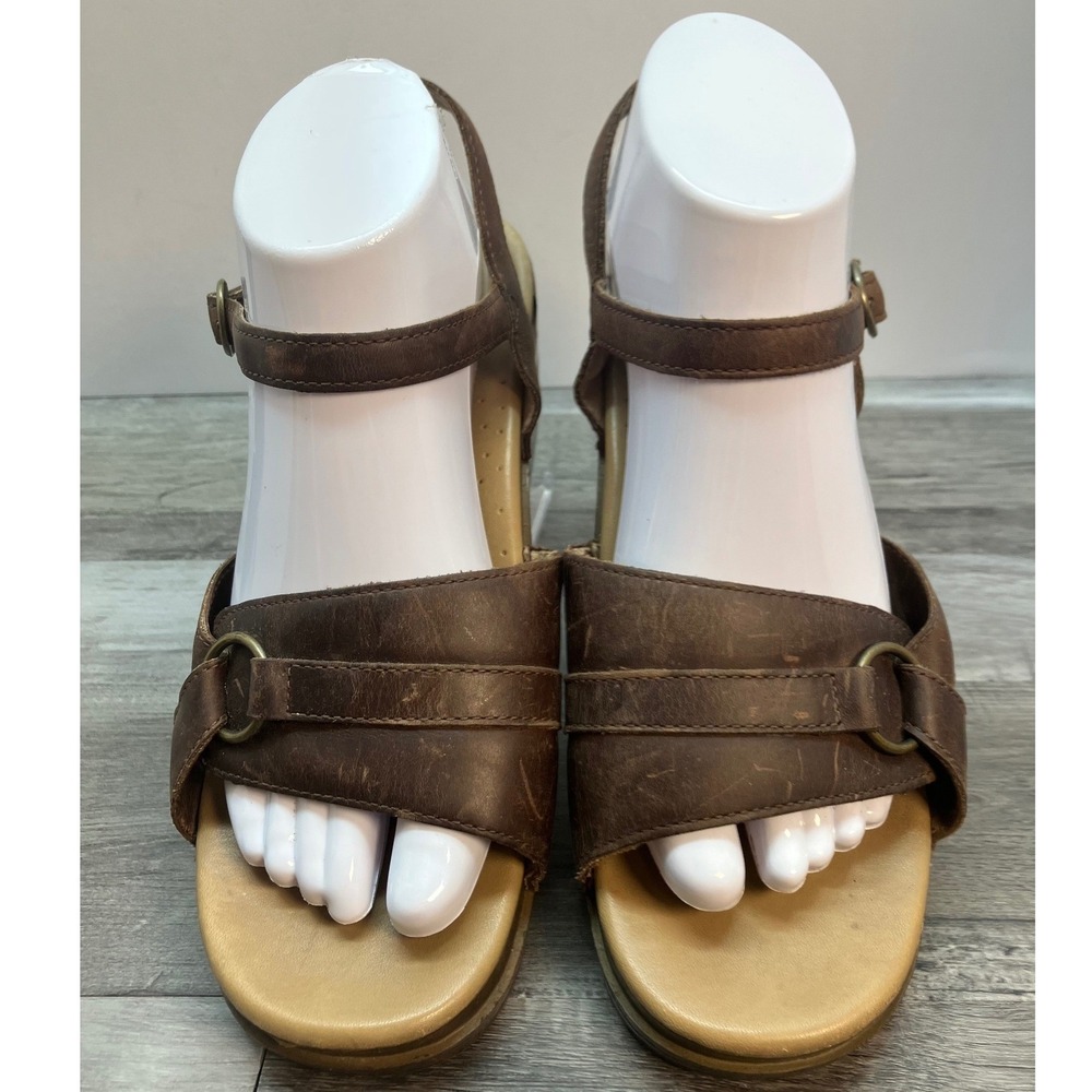 Dansko Brown Leather Platform Wedge Sandals Adjustable Ankle Strap Size 40 EU - Picture 3 of 7
